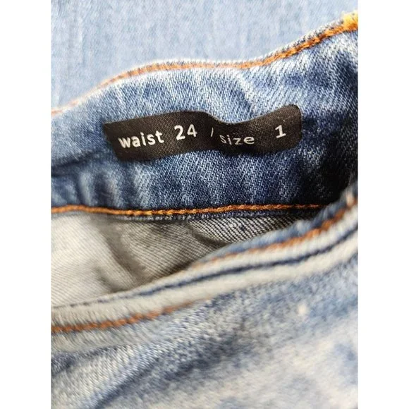 Black Label Juniors Size 1 Fringe Hem Whiskered Cropped Denim Blue Jeans - Picture 6 of 14